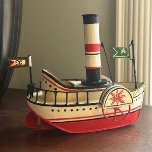 Vintage Tin Tug Boat Hand-Painted Decorative Steamboat Boat SC